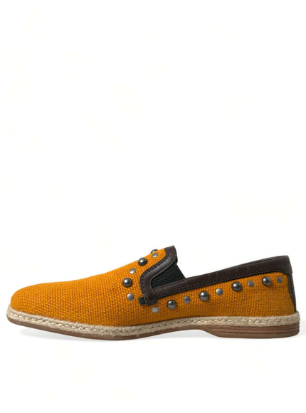 Dolce & Gabbana Orange Linen Leather Studded Loafers Shoes - Ellie Belle