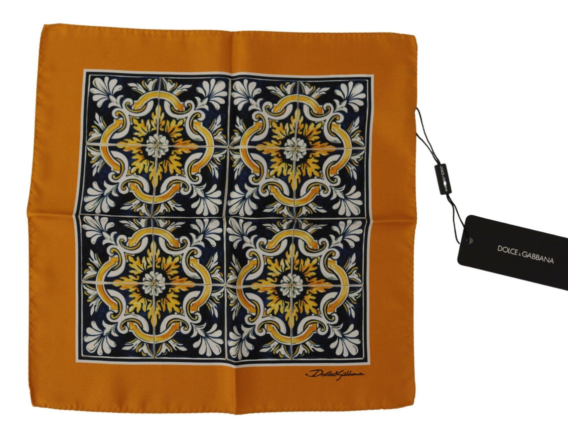 Dolce & Gabbana Orange Majolica Pattern Square Handkerchief Scarf - Ellie Belle