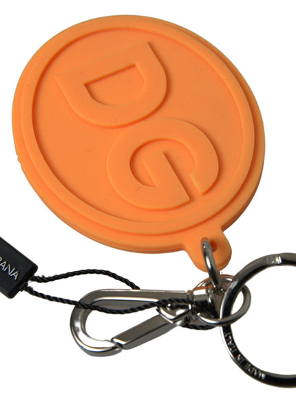 Dolce & Gabbana Orange Rubber DG Logo Gold Brass Metal Keychain