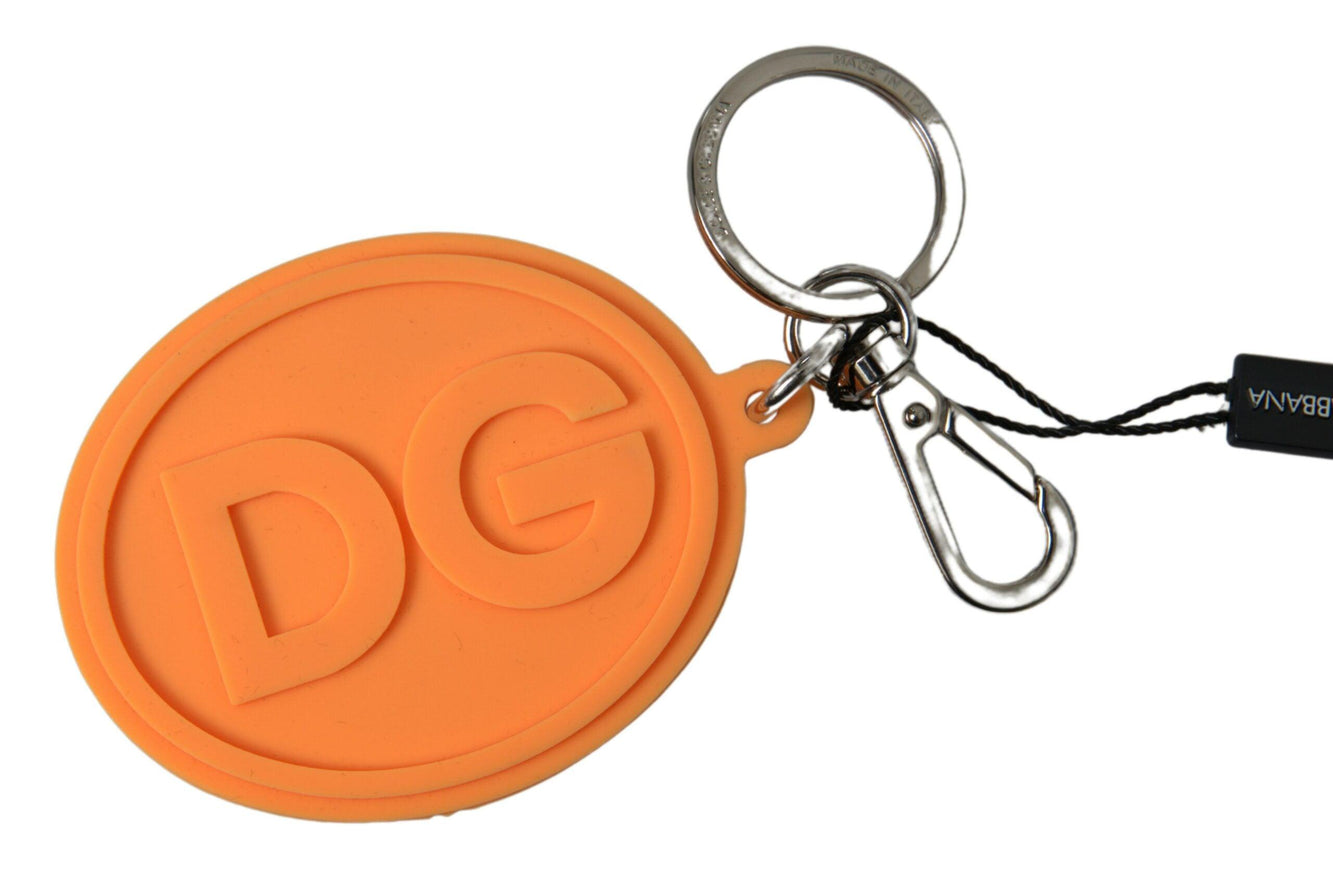 Dolce & Gabbana Orange Rubber DG Logo Gold Brass Metal Keychain - Ellie Belle