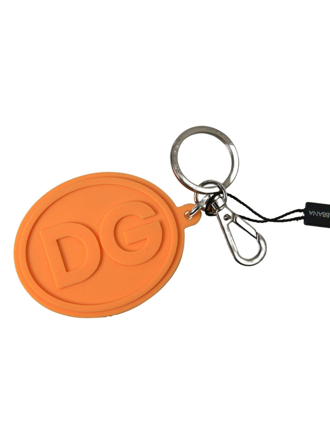 Dolce & Gabbana Orange Rubber DG Logo Gold Brass Metal Keychain - Ellie Belle