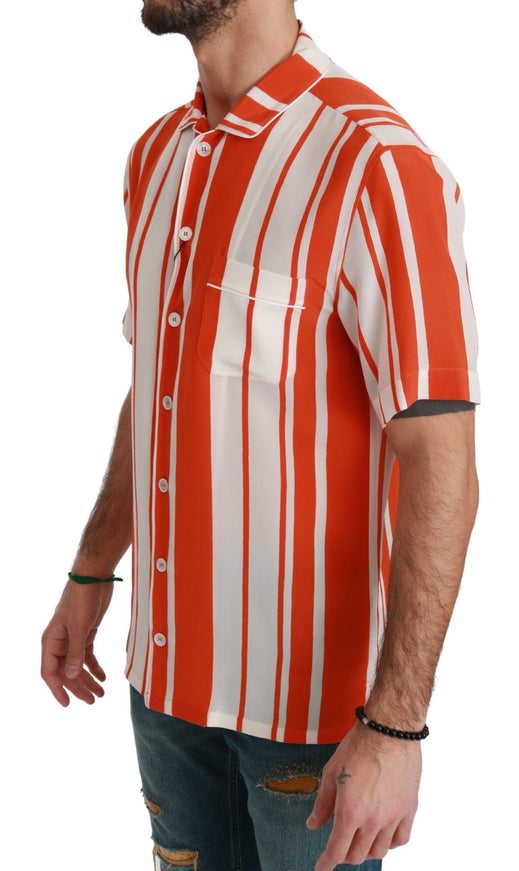 Dolce & Gabbana Orange Silk Striped Short Sleeve White Shirt - Ellie Belle