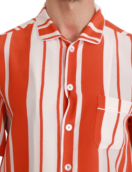 Dolce & Gabbana Orange Silk Striped Short Sleeve White Shirt - Ellie Belle
