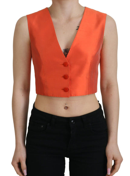 Dolce & Gabbana Orange Sleeveless Waistcoat Cropped Vest Top - Ellie Belle