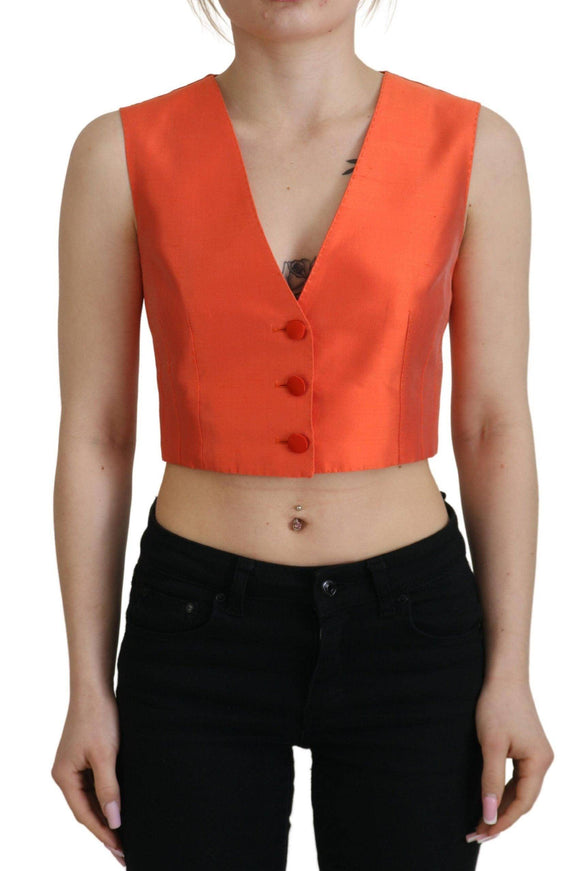 Dolce & Gabbana Orange Sleeveless Waistcoat Cropped Vest Top - Ellie Belle