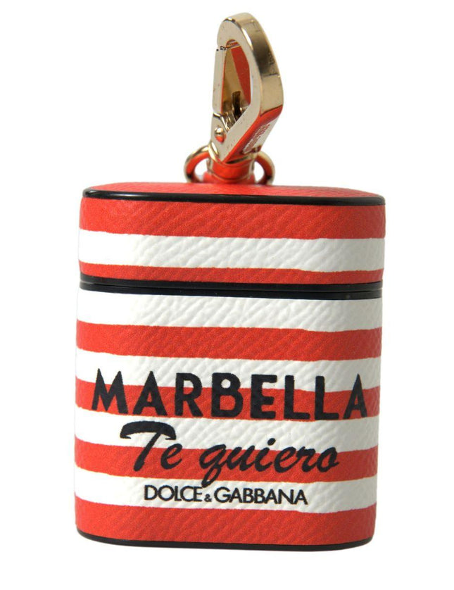 Dolce & Gabbana Orange Stripe Dauphine Leather Logo Strap Airpod Case - Ellie Belle
