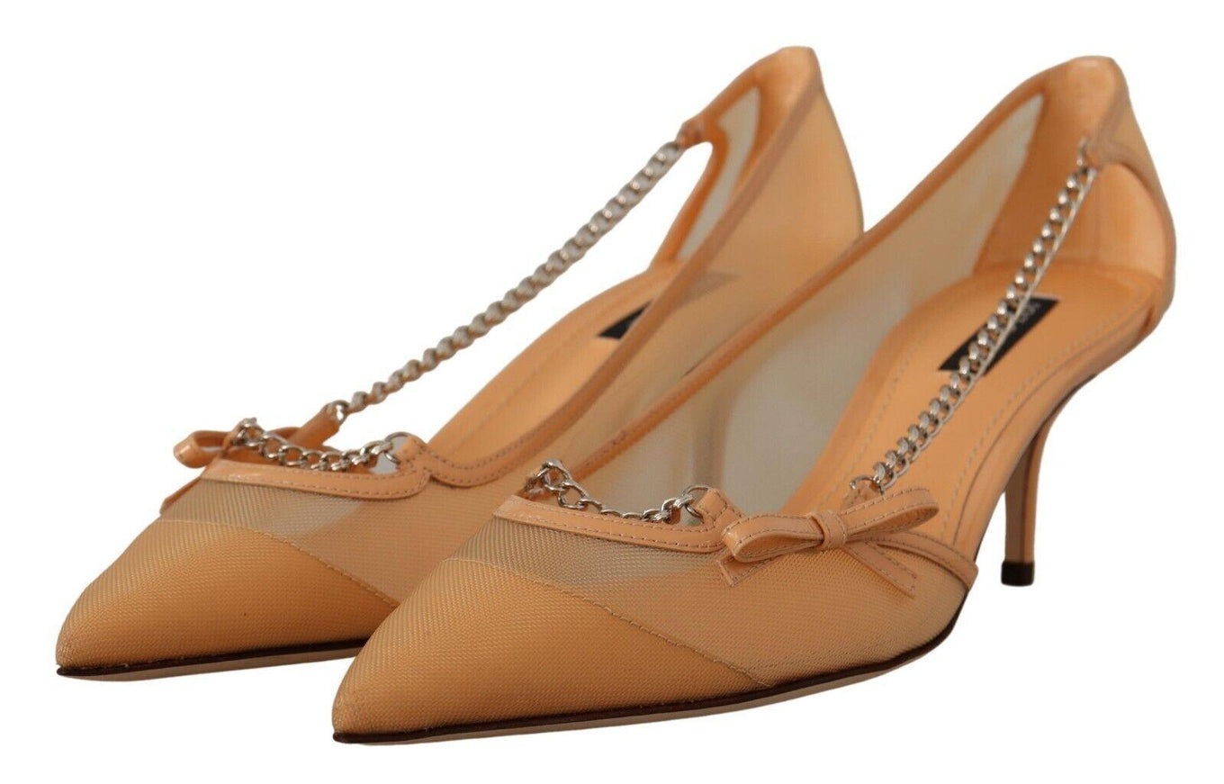 Dolce & Gabbana Peach Mesh Leather Chains Heels Pumps Shoes - Ellie Belle