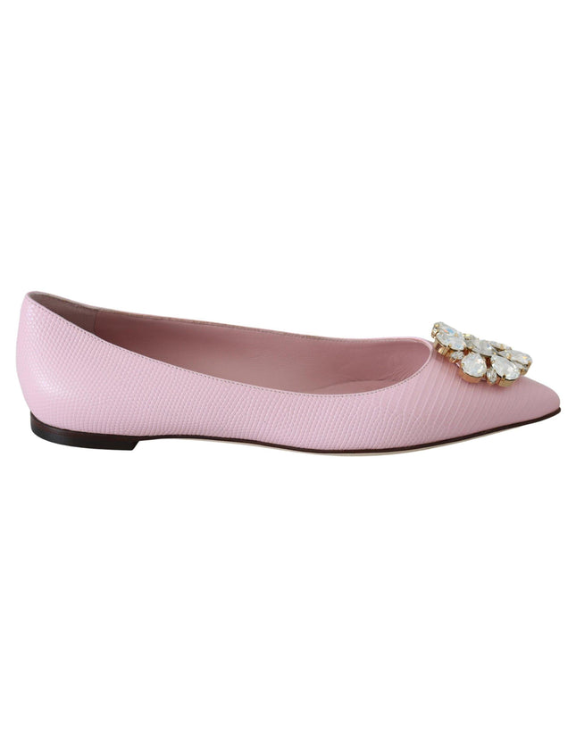 Dolce & Gabbana Pink Bellucci Leather Crystals Flats Shoes - Ellie Belle