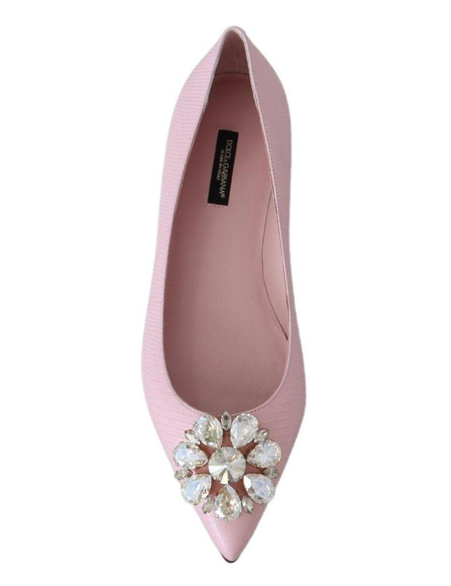 Dolce & Gabbana Pink Bellucci Leather Crystals Flats Shoes - Ellie Belle