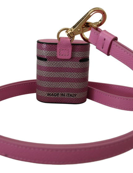Dolce & Gabbana Pink Black Leather Strap Gold Metal Logo Airpods Case - Ellie Belle