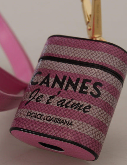 Dolce & Gabbana Pink Black Leather Strap Gold Metal Logo Airpods Case - Ellie Belle