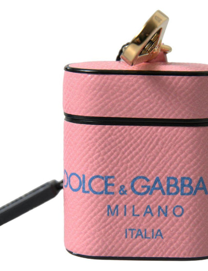 Dolce & Gabbana Pink Blue Calf Leather Logo Print Strap Airpods Case - Ellie Belle