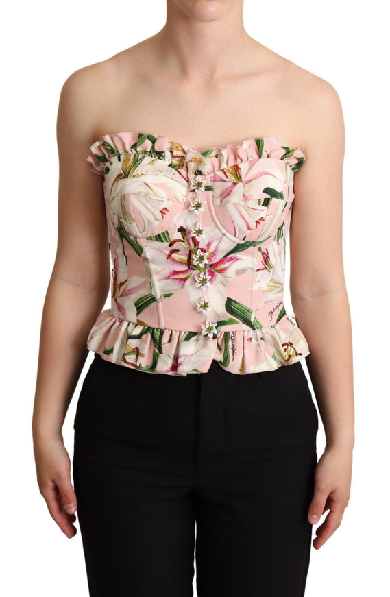 Dolce & Gabbana Pink Bustier Floral Appliques Blouse Top - Ellie Belle