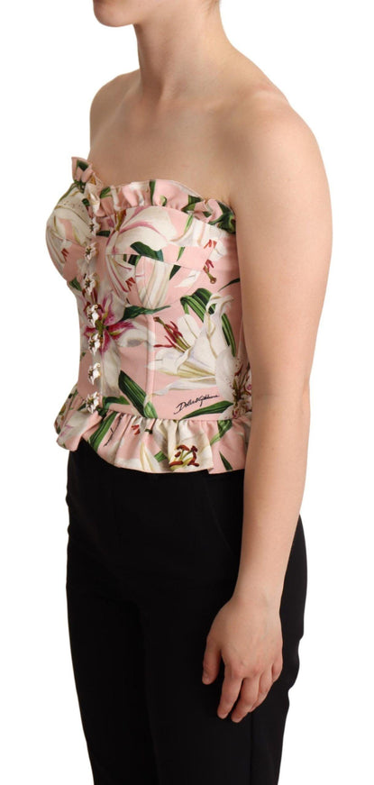 Dolce & Gabbana Pink Bustier Floral Appliques Blouse Top - Ellie Belle