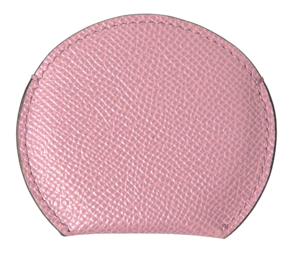 Dolce & Gabbana Pink Calfskin Leather Round Logo Print Hand Mirror Holder - Ellie Belle