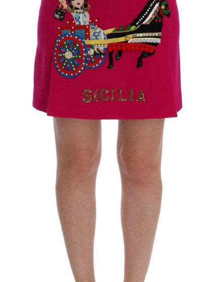 Dolce & Gabbana Pink Carretto Crystal Wool Skirt - Ellie Belle