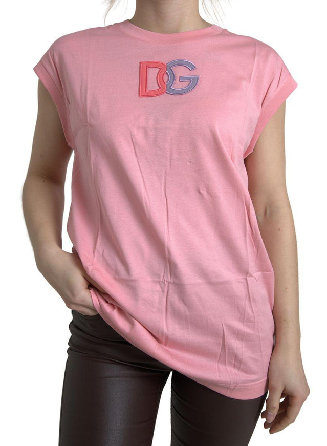 Dolce & Gabbana Pink Cotton DG Logo Crew Neck Tank T-shirt - Ellie Belle