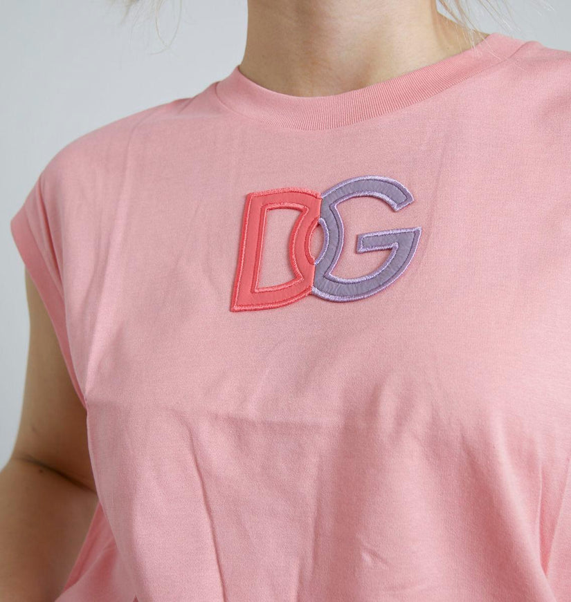 Dolce & Gabbana Pink Cotton DG Logo Crew Neck Tank T-shirt - Ellie Belle