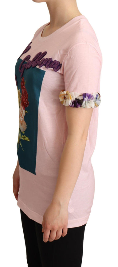 Dolce & Gabbana Pink Cotton Floral Roses Crewneck T-shirt - Ellie Belle