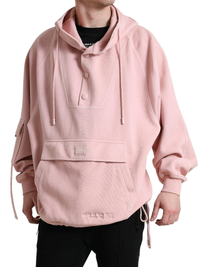 Dolce & Gabbana Pink Cotton Hooded Pockets Pullover Sweater - Ellie Belle