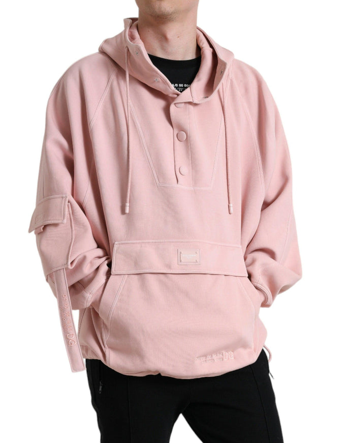 Dolce & Gabbana Pink Cotton Hooded Pockets Pullover Sweater - Ellie Belle