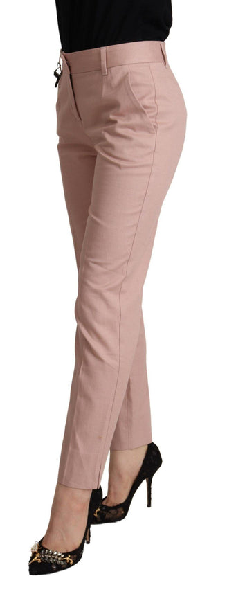 Dolce & Gabbana Pink Cotton Mid Waist Trouser Tapered Pants - Ellie Belle