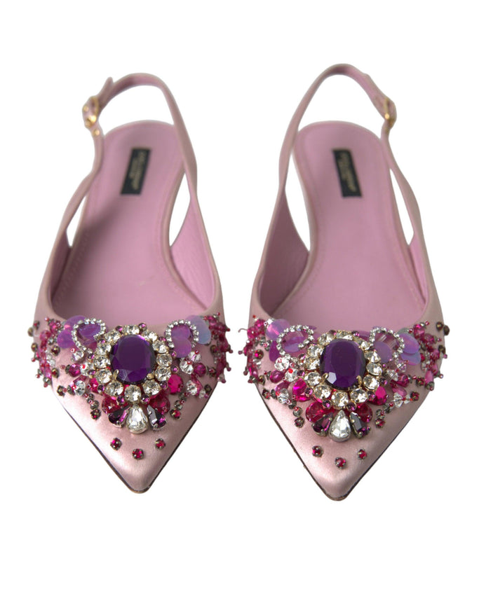 Dolce & Gabbana Pink Crystal Heels Slingback Pumps Shoes - Ellie Belle