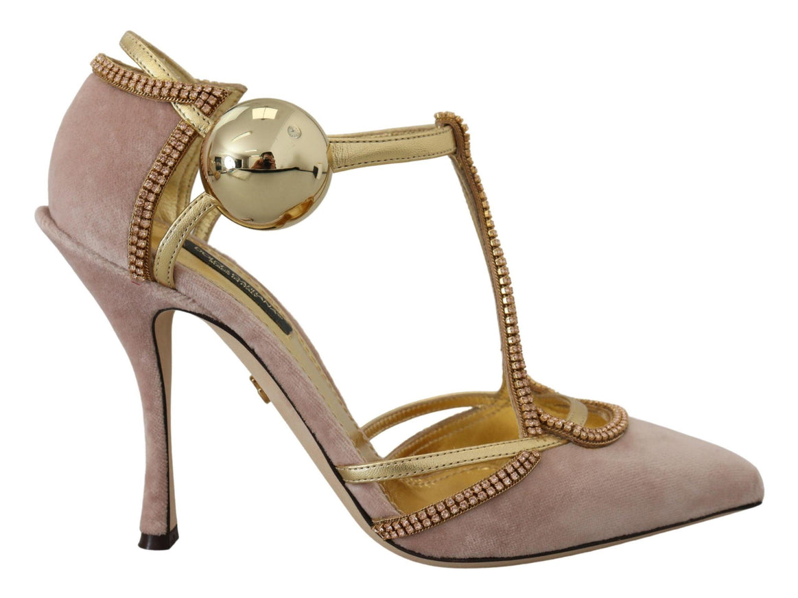 Dolce & Gabbana Pink Crystal T-strap Heels Pumps Shoes - Ellie Belle