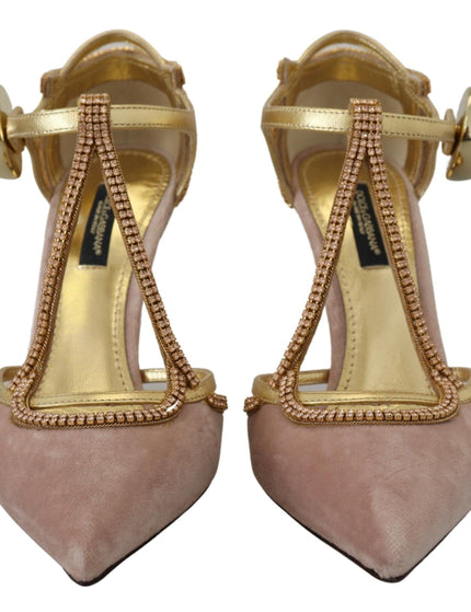 Dolce & Gabbana Pink Crystal T-strap Heels Pumps Shoes - Ellie Belle