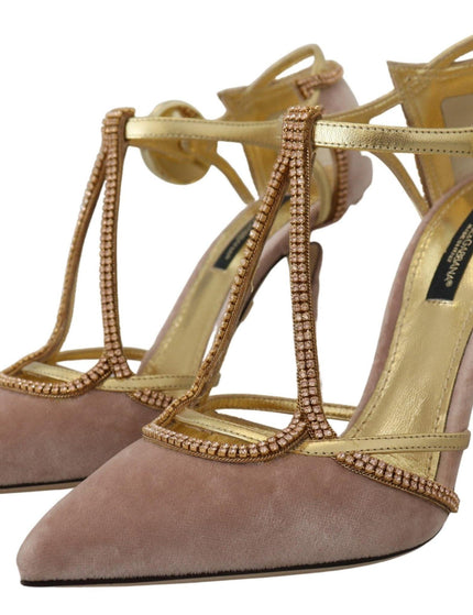 Dolce & Gabbana Pink Crystal T-strap Heels Pumps Shoes - Ellie Belle