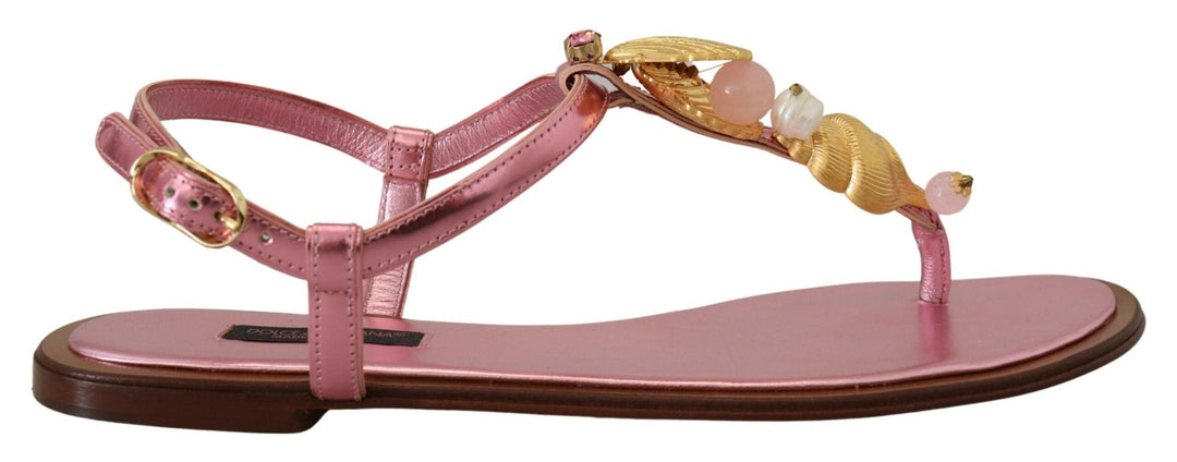 Dolce & Gabbana Pink Embellished Slides Flats Sandals Shoes - Ellie Belle