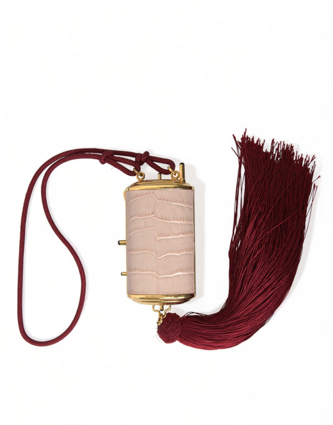 Dolce & Gabbana Pink Exotic Leather Mini Mirror Tassel Makeup Bag - Ellie Belle