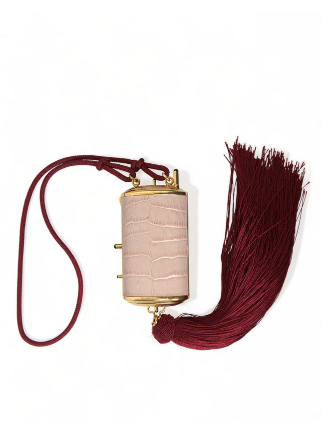 Dolce & Gabbana Pink Exotic Leather Mini Mirror Tassel Makeup Bag - Ellie Belle