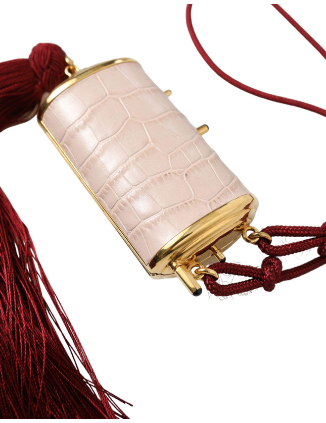 Dolce & Gabbana Pink Exotic Leather Mini Mirror Tassel Makeup Bag - Ellie Belle