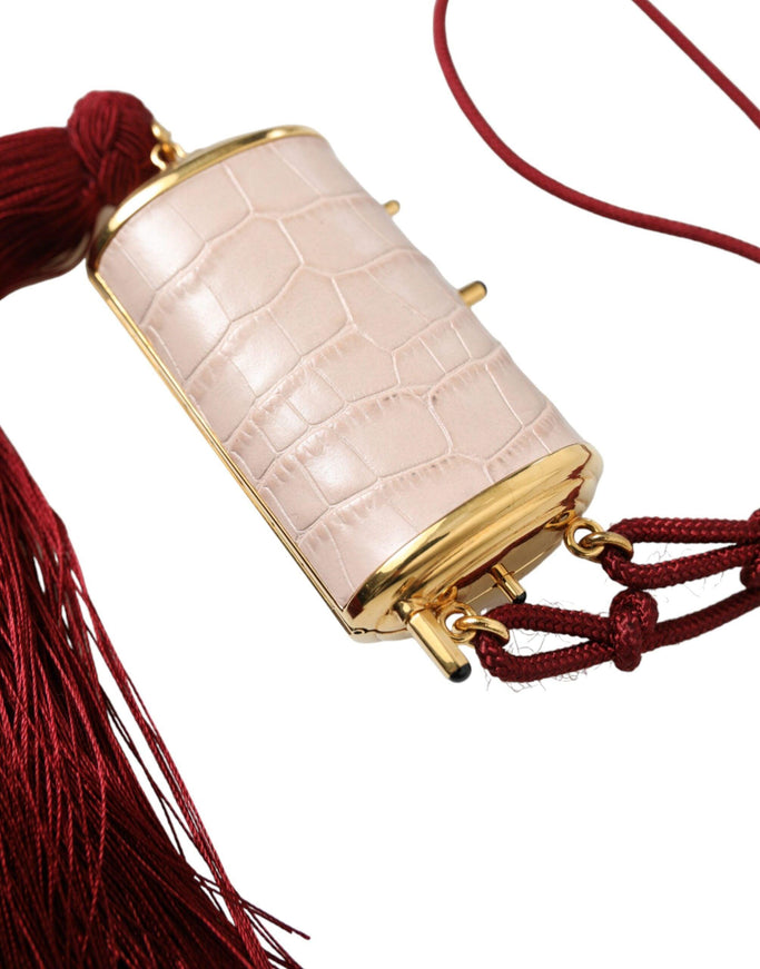 Dolce & Gabbana Pink Exotic Leather Mini Mirror Tassel Makeup Bag - Ellie Belle