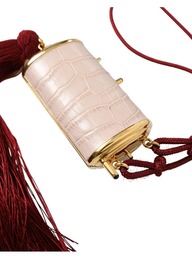 Dolce & Gabbana Pink Exotic Leather Mini Mirror Tassel Makeup Bag - Ellie Belle