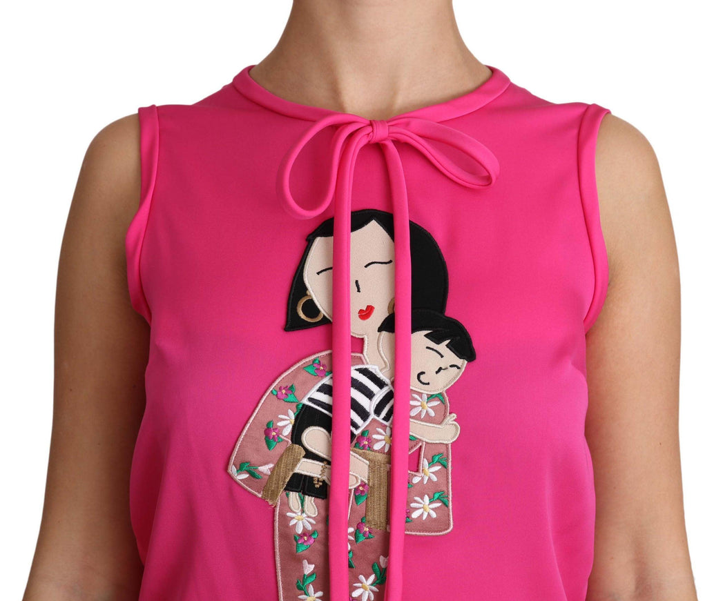 Dolce & Gabbana Pink Family Silk Tank Mama Blouse Top Shirt