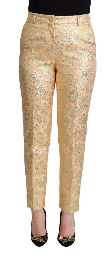 Dolce & Gabbana Pink Floral Brocade High Waist Trouser Tapered Pants - Ellie Belle