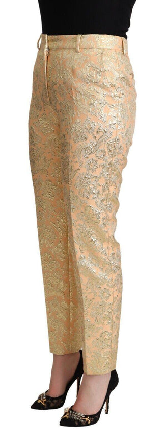 Dolce & Gabbana Pink Floral Brocade High Waist Trouser Tapered Pants - Ellie Belle