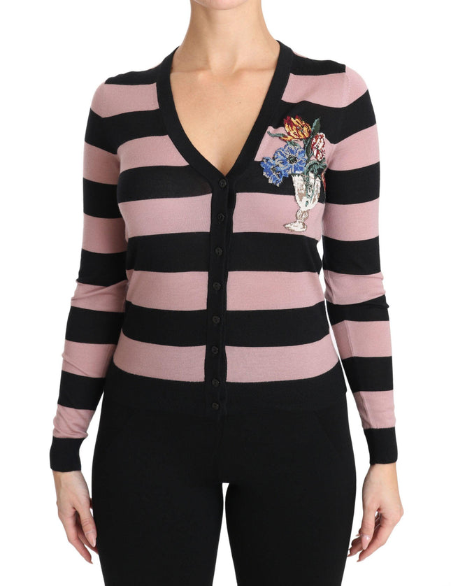 Dolce & Gabbana Pink Floral Cashmere Cardigan Sweater