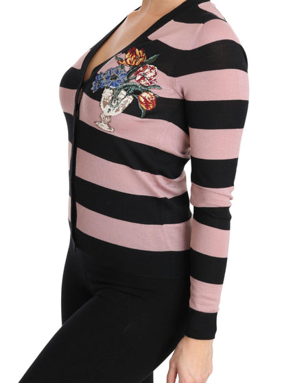Dolce & Gabbana Pink Floral Cashmere Cardigan Sweater