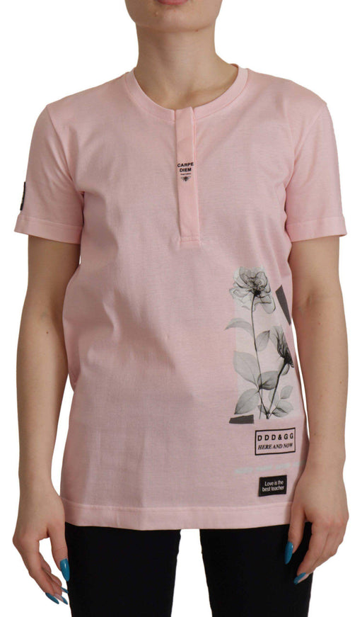 Dolce & Gabbana Pink Floral Cotton Henley Cotton T-shirt - Ellie Belle