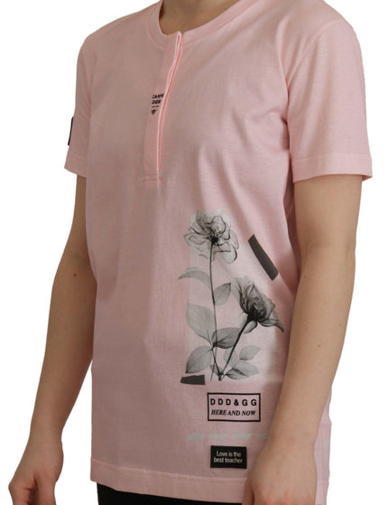 Dolce & Gabbana Pink Floral Cotton Henley Cotton T-shirt - Ellie Belle