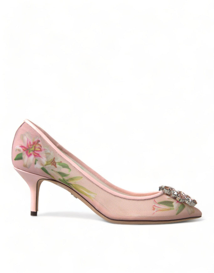 Dolce & Gabbana Pink Floral Crystal Heels Pumps Shoes - Ellie Belle