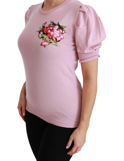 Dolce & Gabbana Pink Floral Embroidered Blouse Wool Top - Ellie Belle