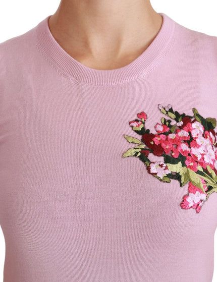 Dolce & Gabbana Pink Floral Embroidered Blouse Wool Top - Ellie Belle