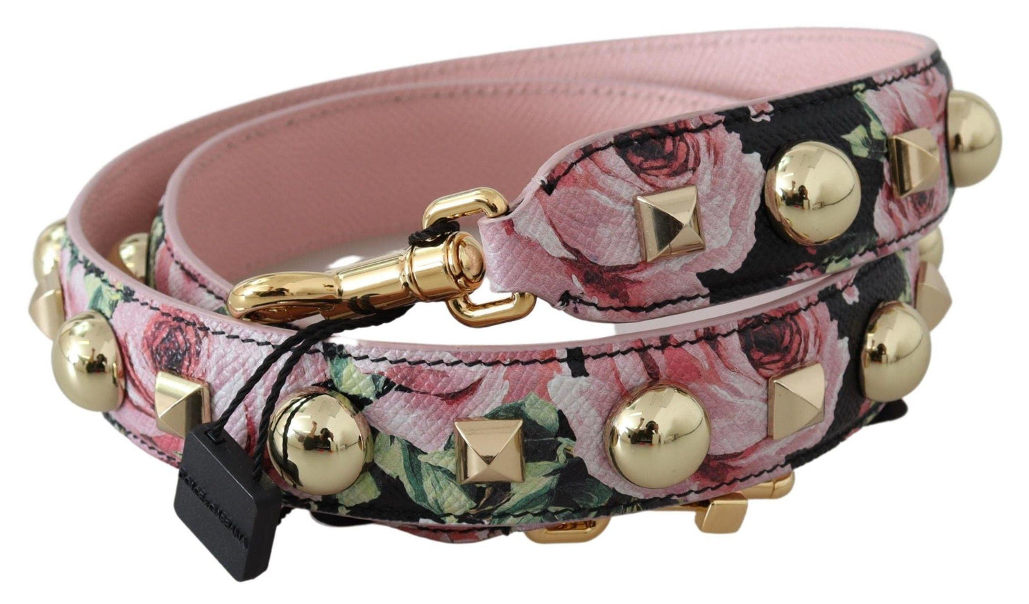 Dolce & Gabbana Pink Floral Gold Studs Bag Accessory Shoulder Strap - Ellie Belle