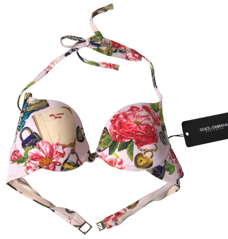 Dolce & Gabbana Pink Floral Halter Beachwear Swimwear Bikini Top - Ellie Belle