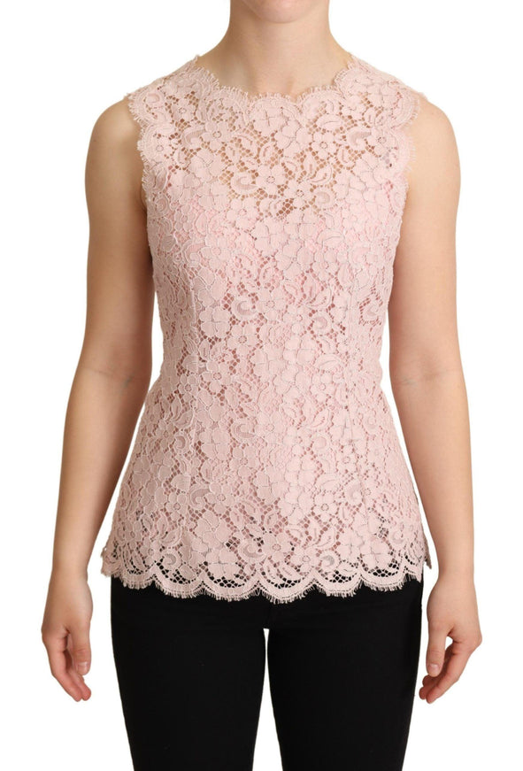 Dolce & Gabbana Pink Floral Lace Sleeveless Tank Blouse Top - Ellie Belle