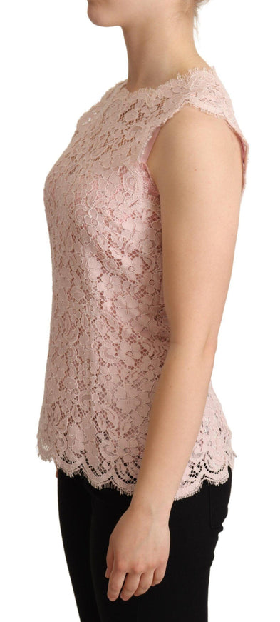 Dolce & Gabbana Pink Floral Lace Sleeveless Tank Blouse Top - Ellie Belle